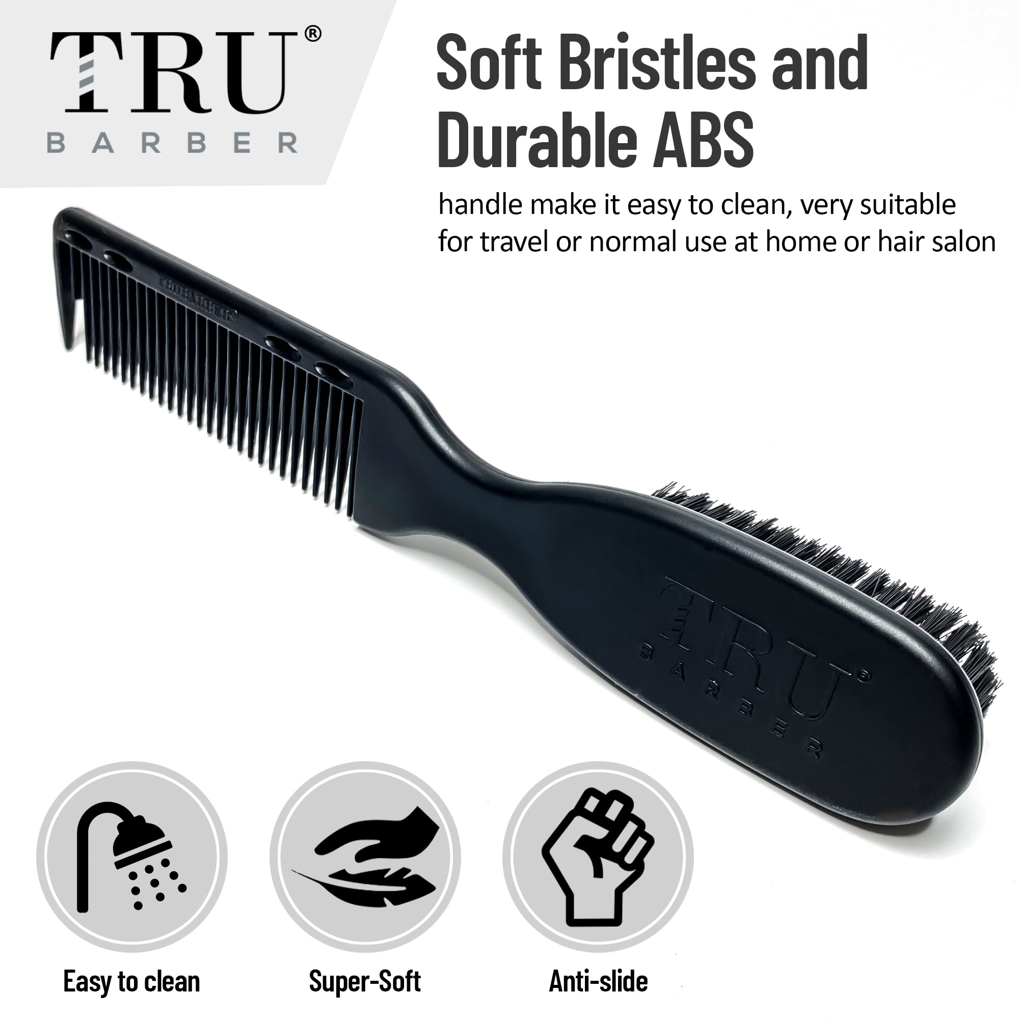TRU BARBER PRO Fading Brush in use during haircut for even strokes.
