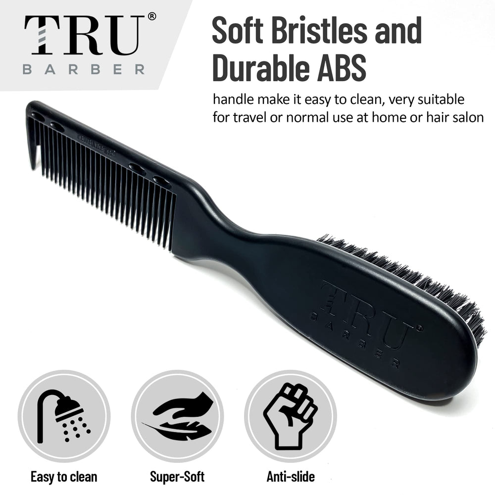 TRU BARBER PRO Fading Brush in use during haircut for even strokes.