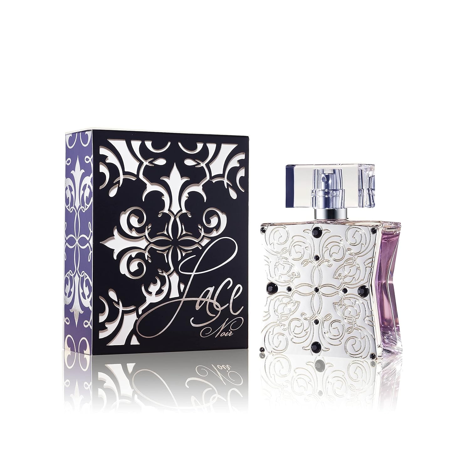 Tru Fragrance Beauty Lace Noir bottle closeup highlights long lasting fruity floral notes for date nights