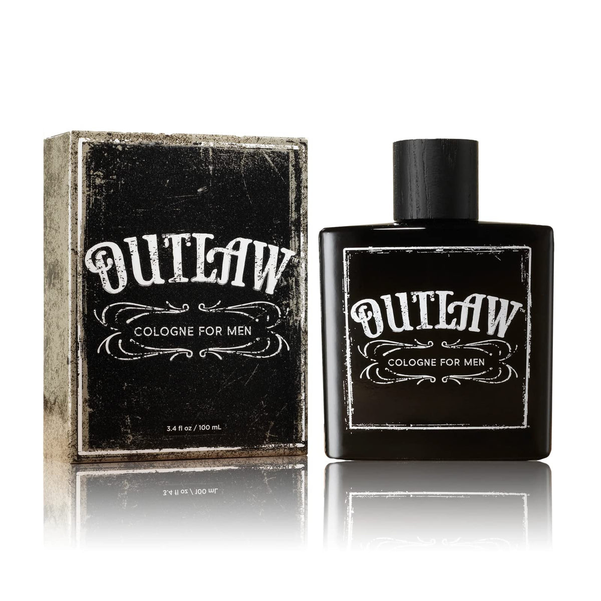 Tru Fragrance Beauty Outlaw bottle closeup showing refreshing bergamot and lavender.