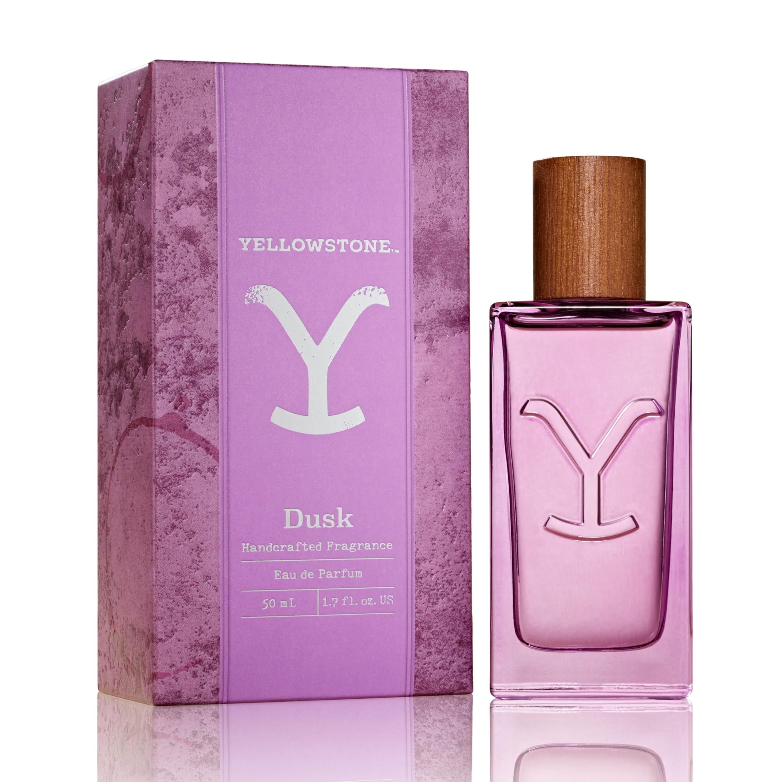 Tru Fragrance Beauty Yellowstone Dusk bottle on vanity for lasting evening wear.