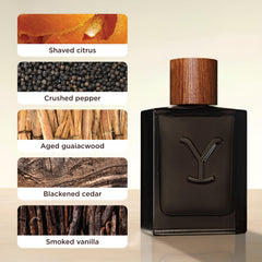 Tru Fragrance Beauty Yellowstone Ride Reserve aged guaiacwood detail emphasizes woody depth