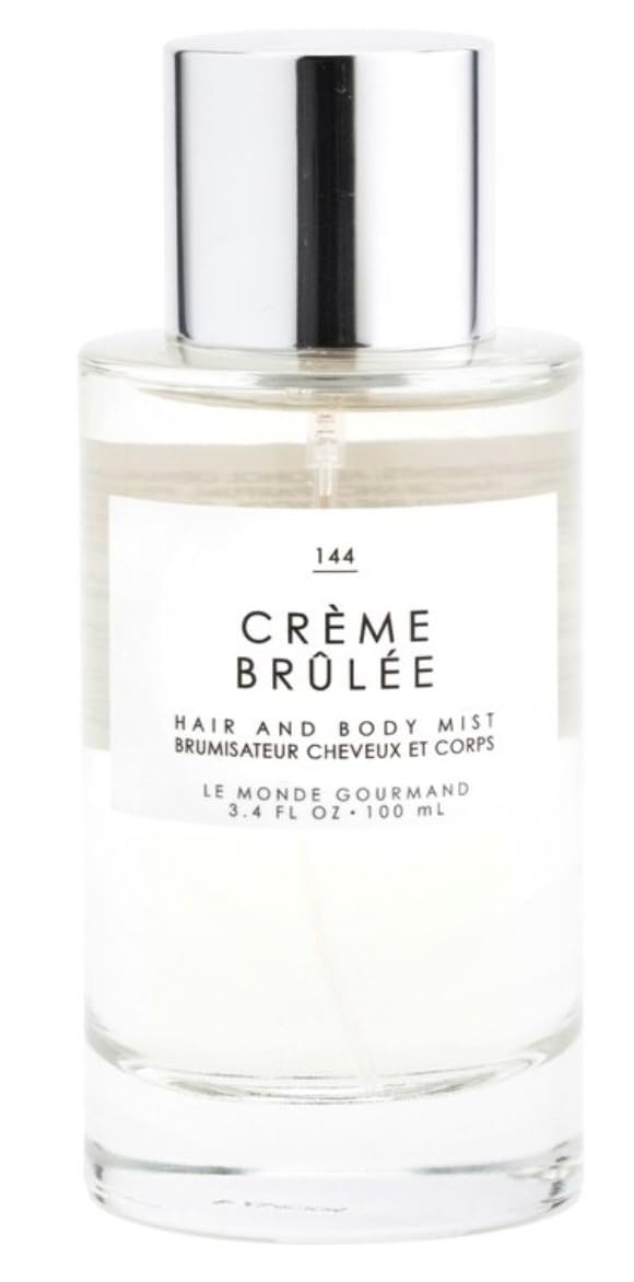 Tru Fragrance Gourmand Creme Brulee mist bottle, dessert-inspired scent for hair and body