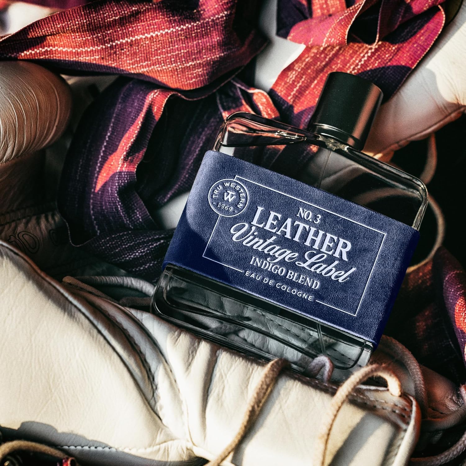Tru Fragrance Leather No. 3 bottle angle reveals depth and glass quality.