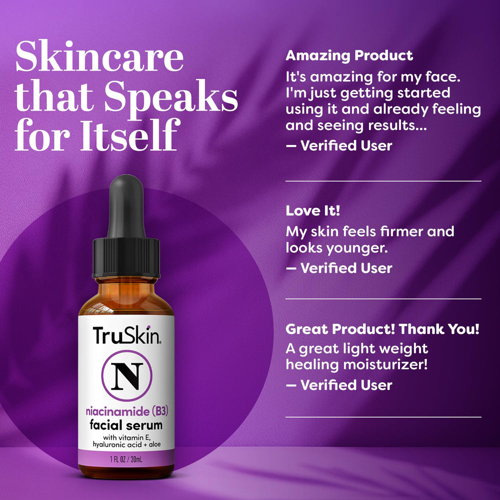 TruSkin Niacinamide Serum ingredients panel emphasizes antioxidants