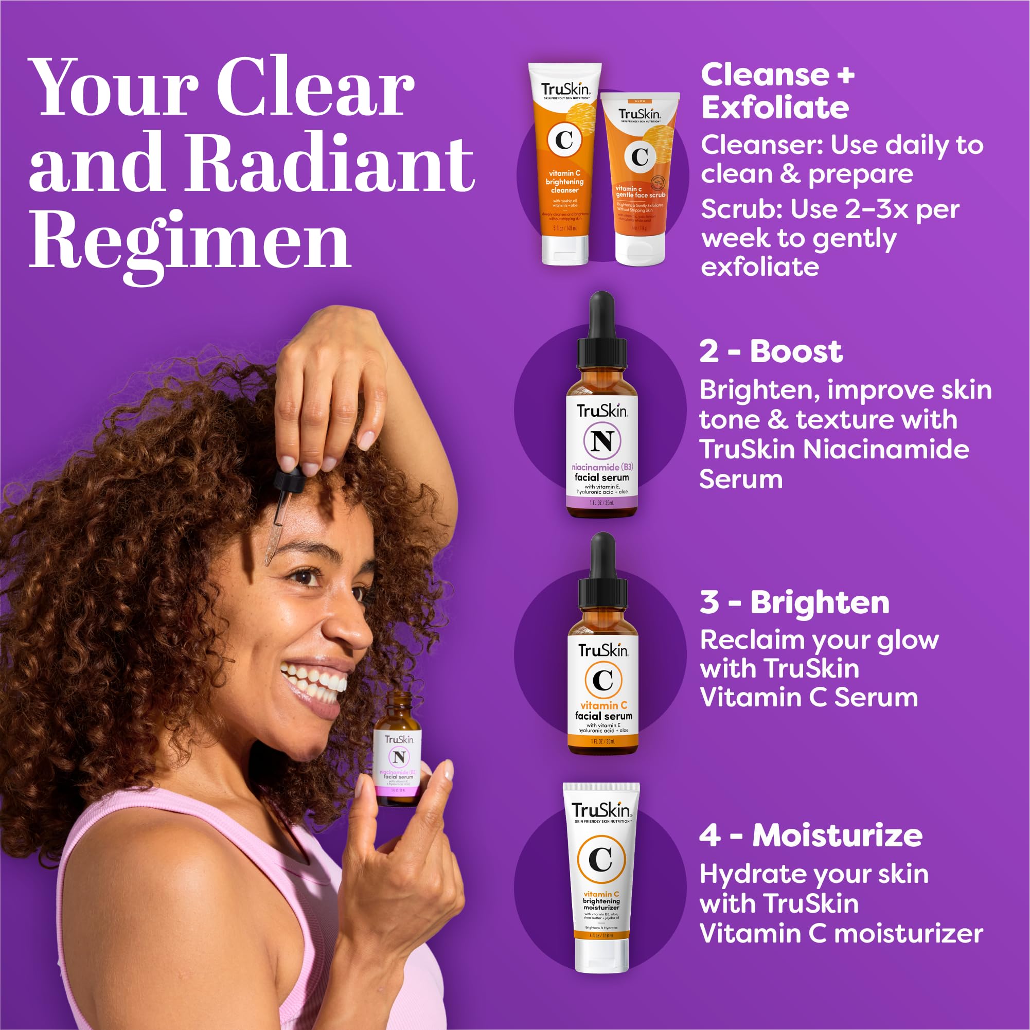 TruSkin Niacinamide Serum vanity scene suggests refreshed skin