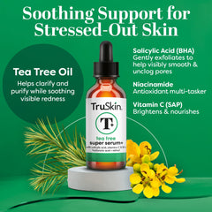 TruSkin Tea Tree Oil Serum dropper showing precise, lightweight application