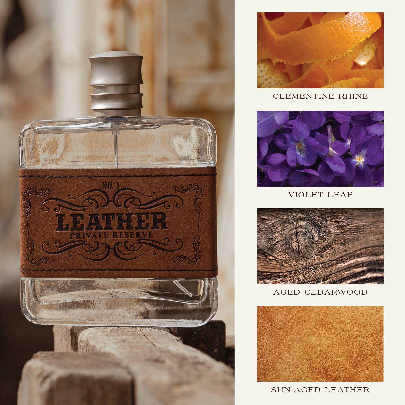 Tru Western Leather studio shot invites exploration of bold, woody-leathery aroma.