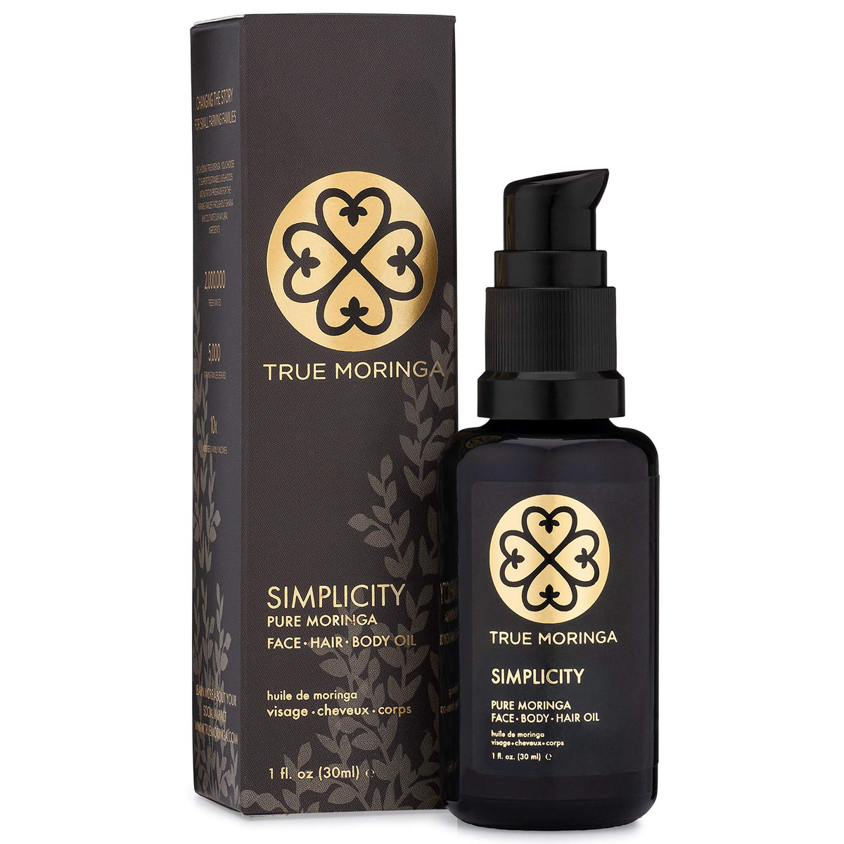 True Moringa Oil bottle demonstrates premium packaging for daily skin nourishment.