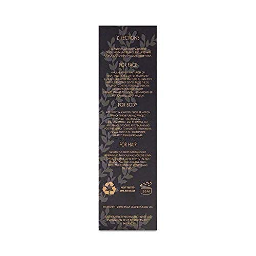 True Moringa Oil packaging showcases compact travel-friendly design for on-the-go skin care.