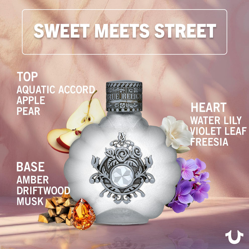 True Religion Eau de Parfum close-up cap reveals premium, long-lasting scent