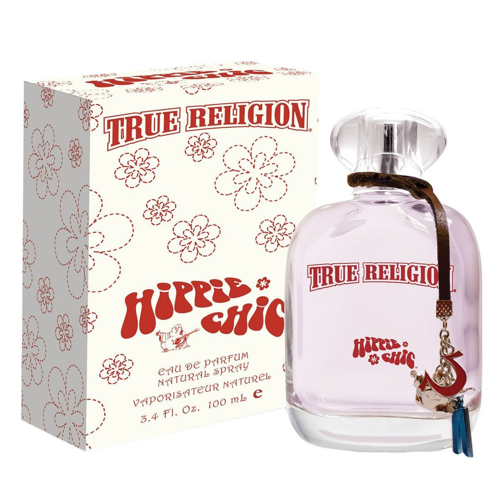True Religion Hippie Chic bottle closeup highlighting premium design and lasting scent.