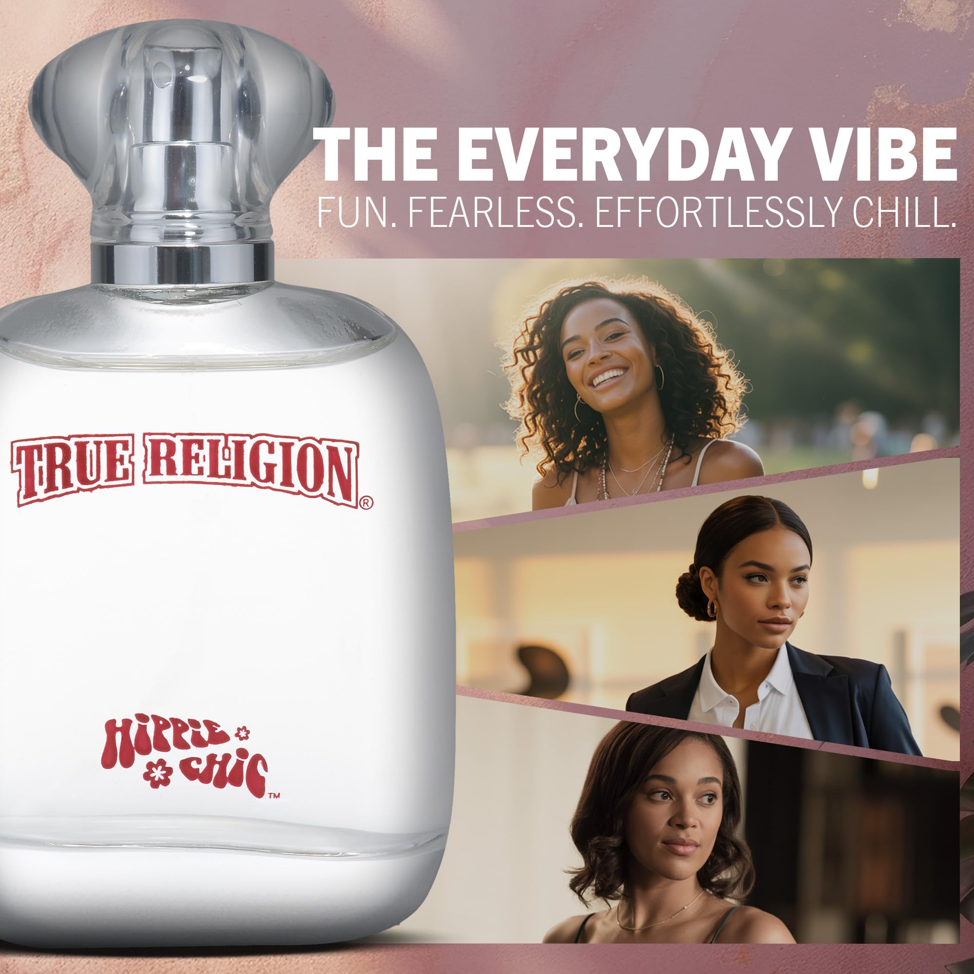 True Religion Hippie Chic spray-action demonstrates easy application for confident, all-day fragrance.