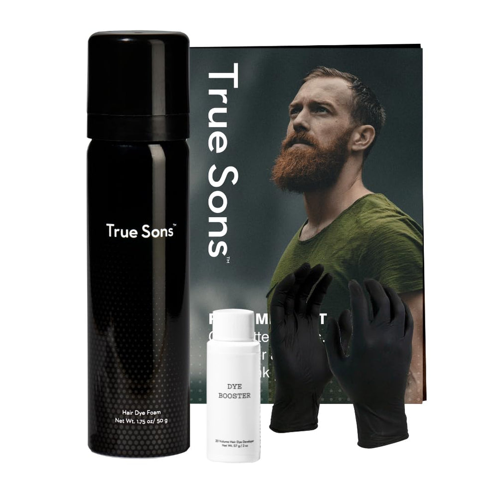 True Sons Hair Dye Foam application demonstrates quick, natural color for subtle gray coverage.