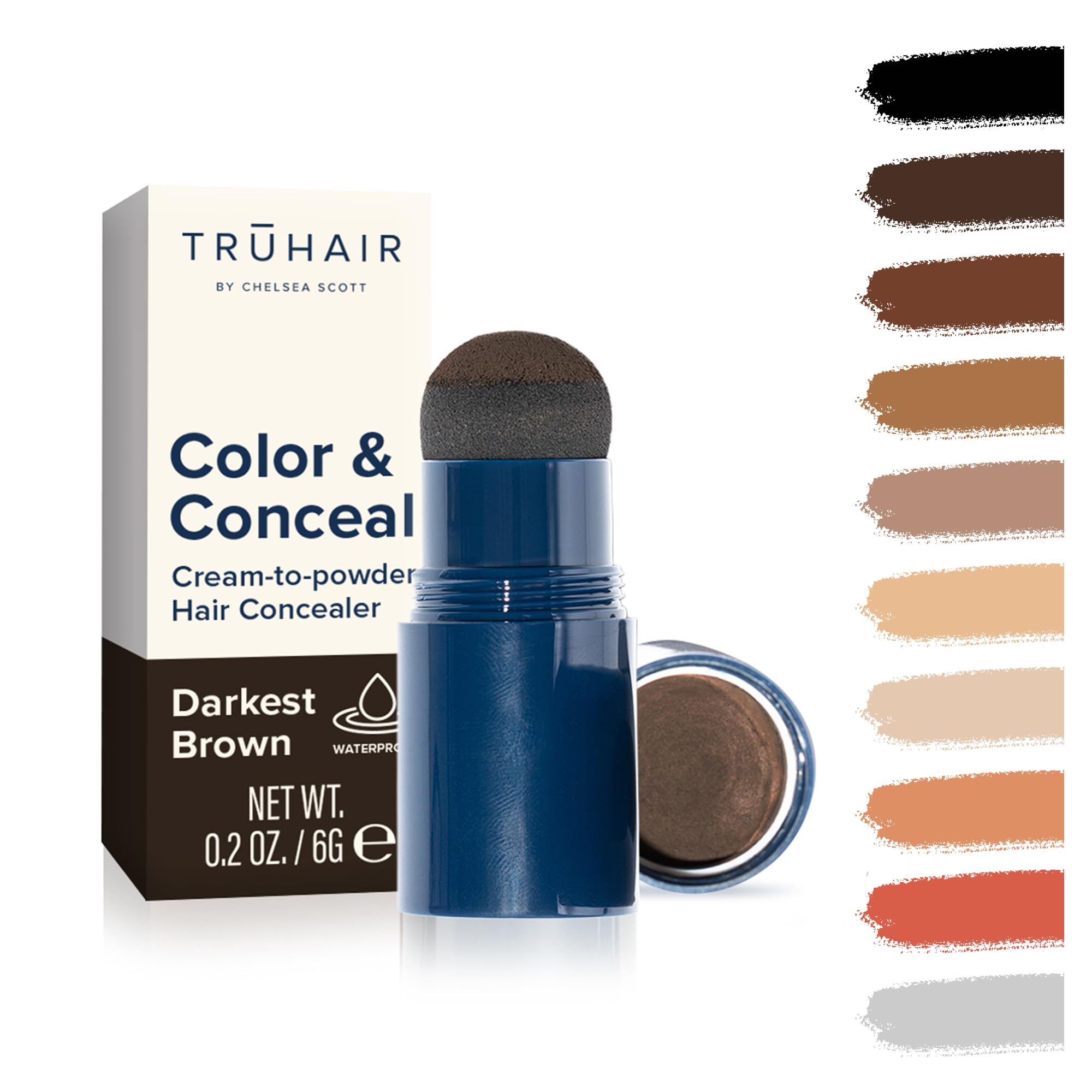 Truhair Color & Conceal cap design demonstrates mess-free root touchups on dry hair.