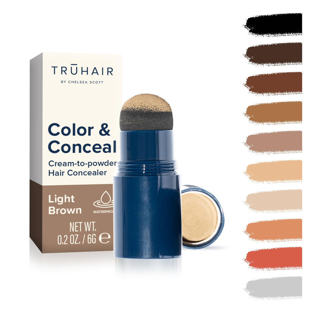 Truhair Color & Conceal cap-transfer shows mess-free root touch up.