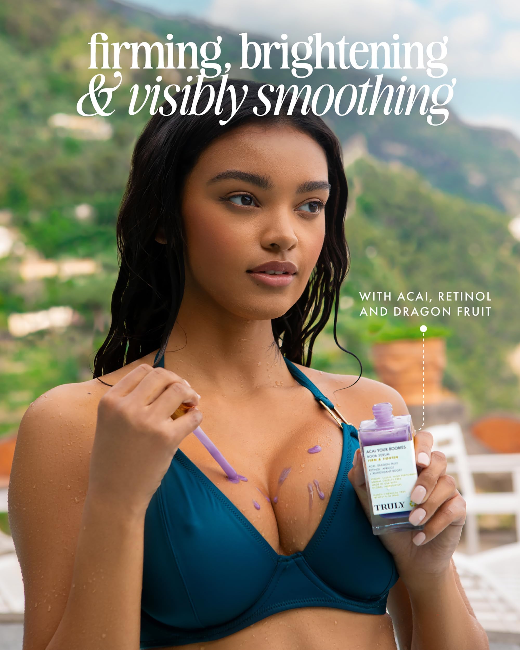 Truly Beauty Acai Your Boobies Serum texture during application highlights fast-absorbing, moisturizing experience.