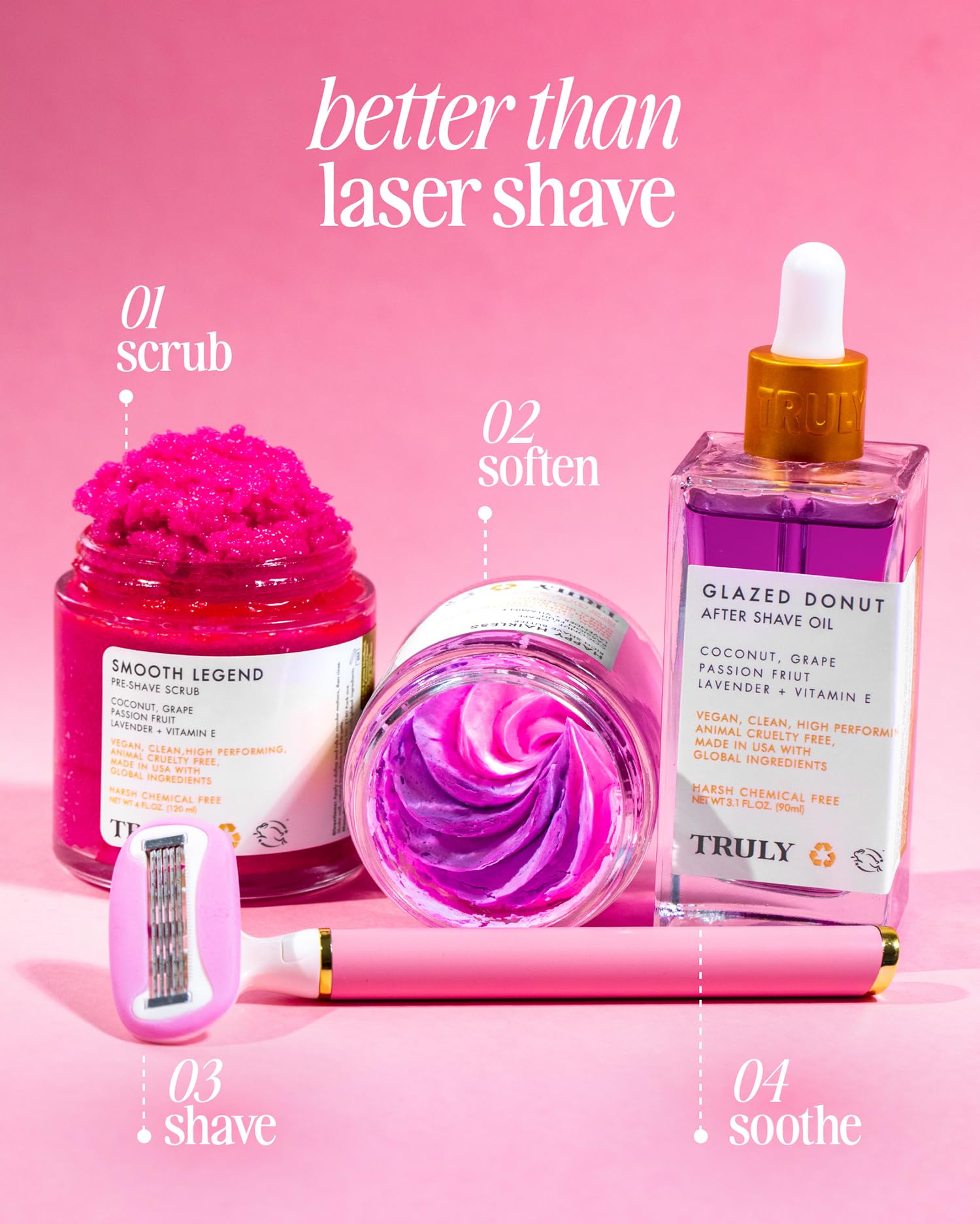 Truly Beauty Glazed Donut After Shave Oil on bathroom shelf signals daily-use skincare ritual