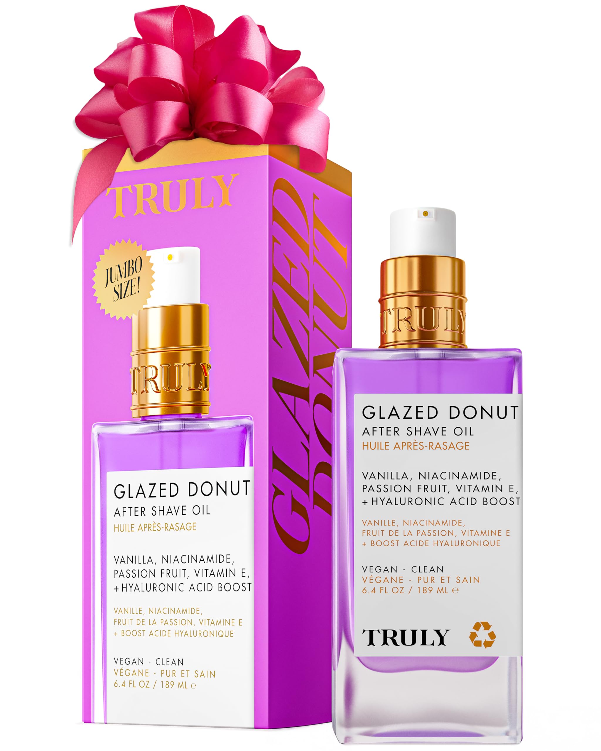 Truly Beauty Glazed Donut After Shave Oil jar closeup highlights moisturizing post-shave care
