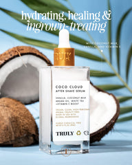 Truly Coco Cloud serum pump demonstrates easy post-shave application for calm skin
