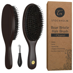 TRULY GENUINE STOCKHOLM hair brush with wooden handle aids detangling of thick hair.