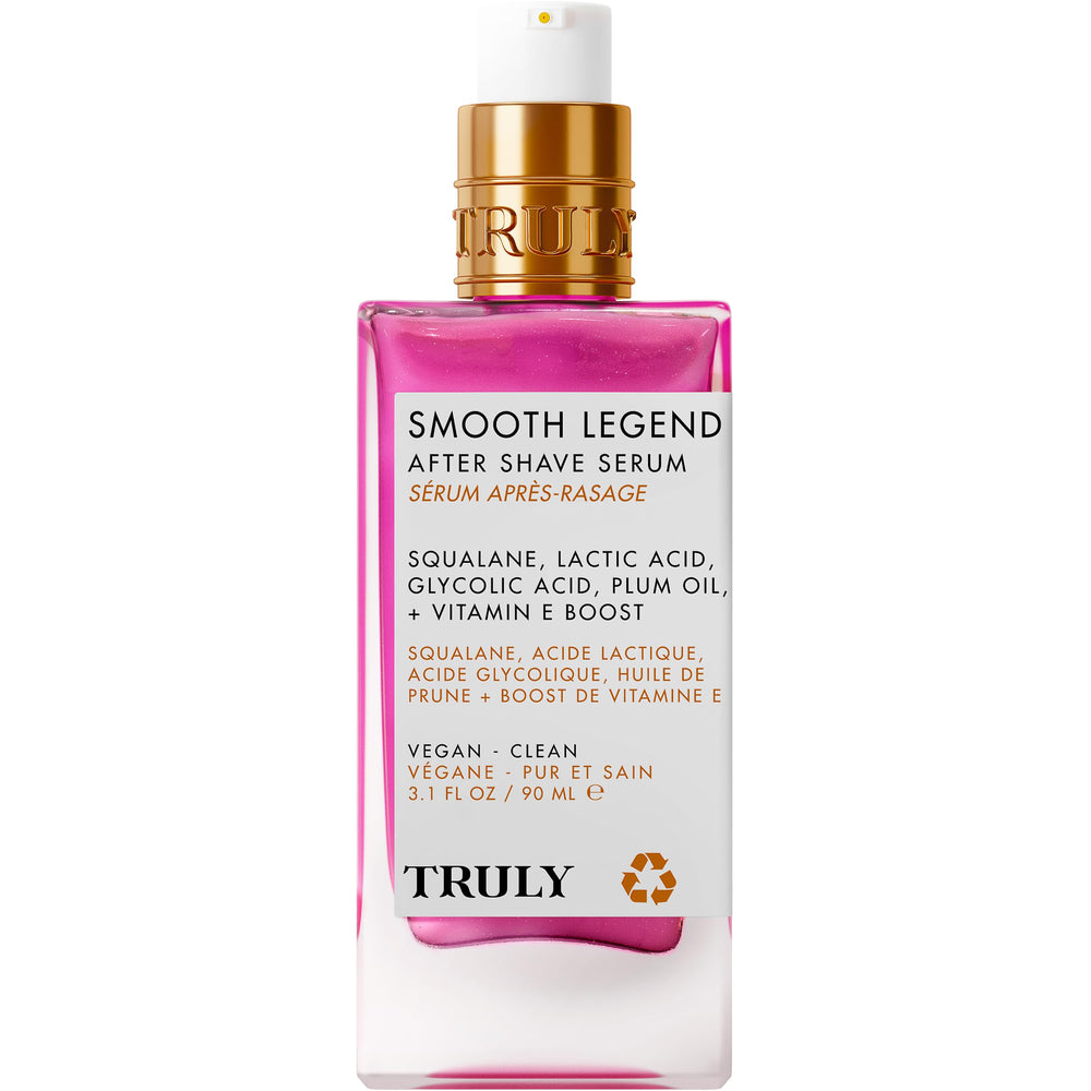 Truly Smooth Legend Serum packaging detail emphasizing premium branding