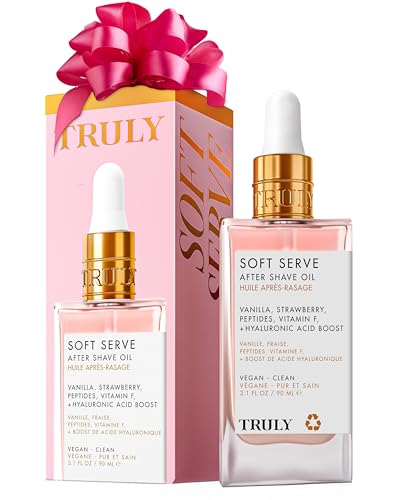 Truly Soft Serve After Shave Oil bottle shows soothing post-shave hydration