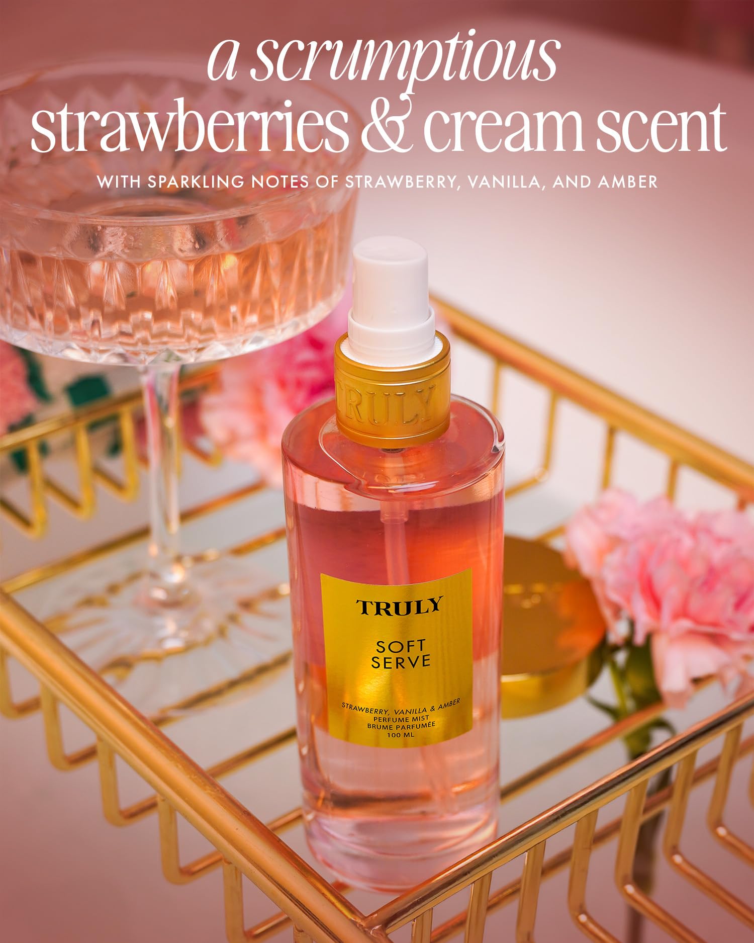 Truly Soft Serve Perfume Mist swirl emphasizes creamy notes and light elegance for sun-kissed days.