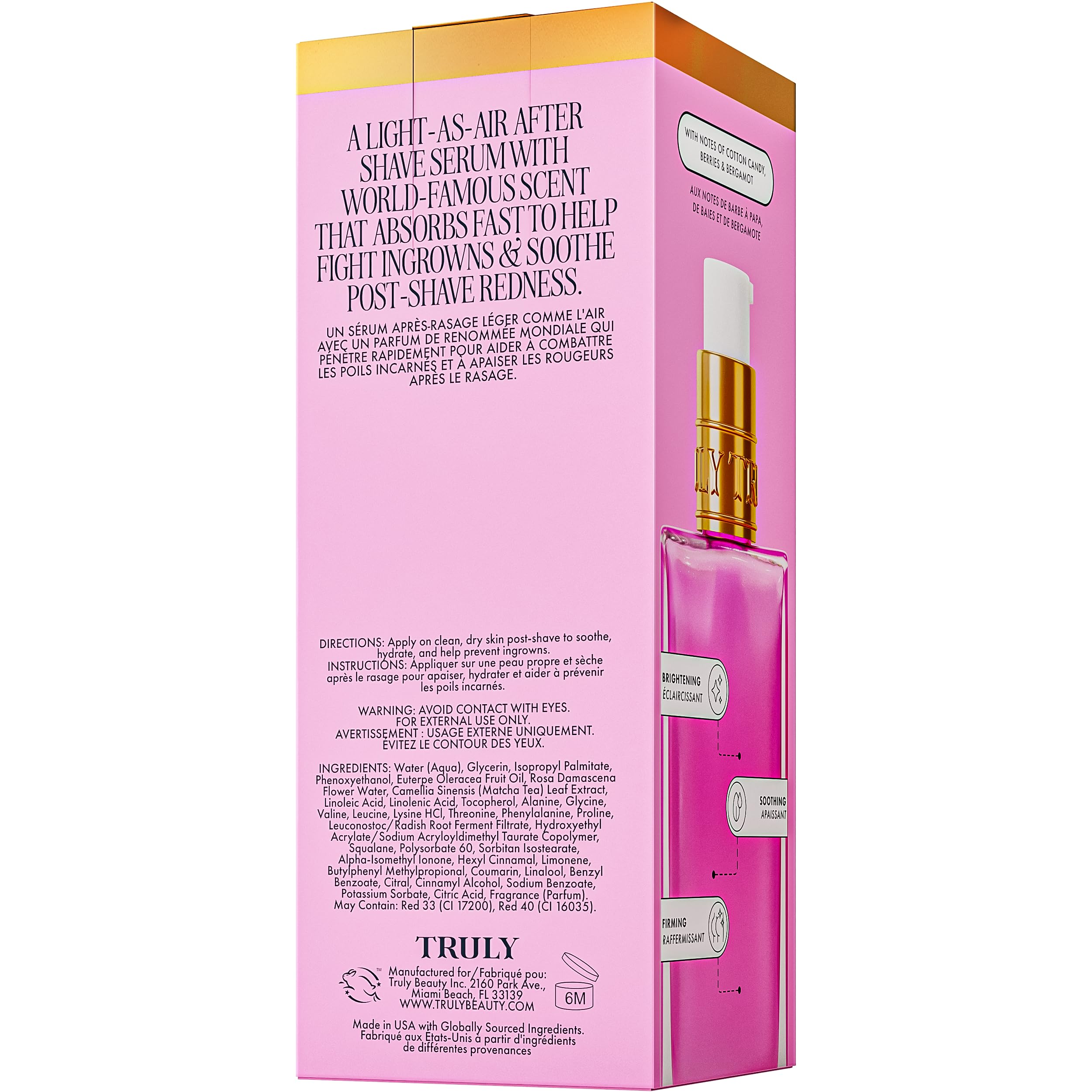 Truly Unicorn Fruit Serum application tips image communicates quick-use moment after shaving.