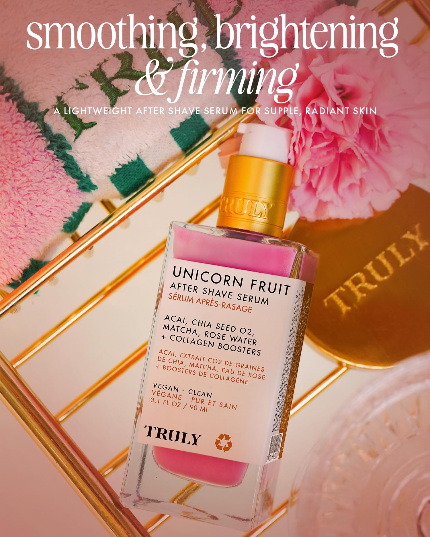 Truly Unicorn Fruit Serum liquid pour emphasizes light texture ideal for smooth skin after shaving.