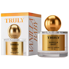 Truly Vanilla Baby bottle showcases sleek design with a lasting vanilla scent.