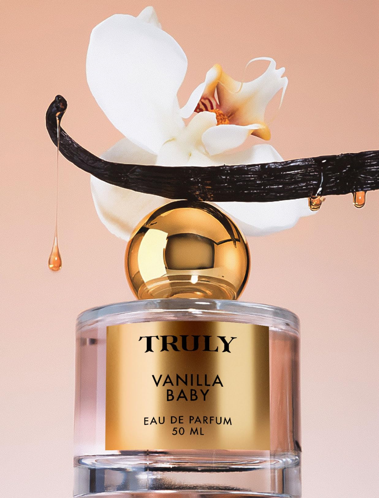 Truly Vanilla Baby label detail emphasizes brand elegance and scent notes.