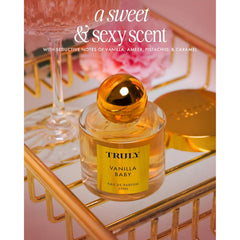 Truly Vanilla Baby packaging under soft lighting conveys luxury and premium feel.