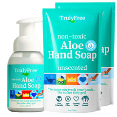 Truly Free Aloe Unscented Hand Soap bottle with foaming pump for gentle cleansing