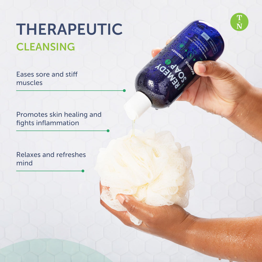 Truremedy Naturals eucalyptus-rosemary-body-wash-packaging: packaging highlights natural skincare