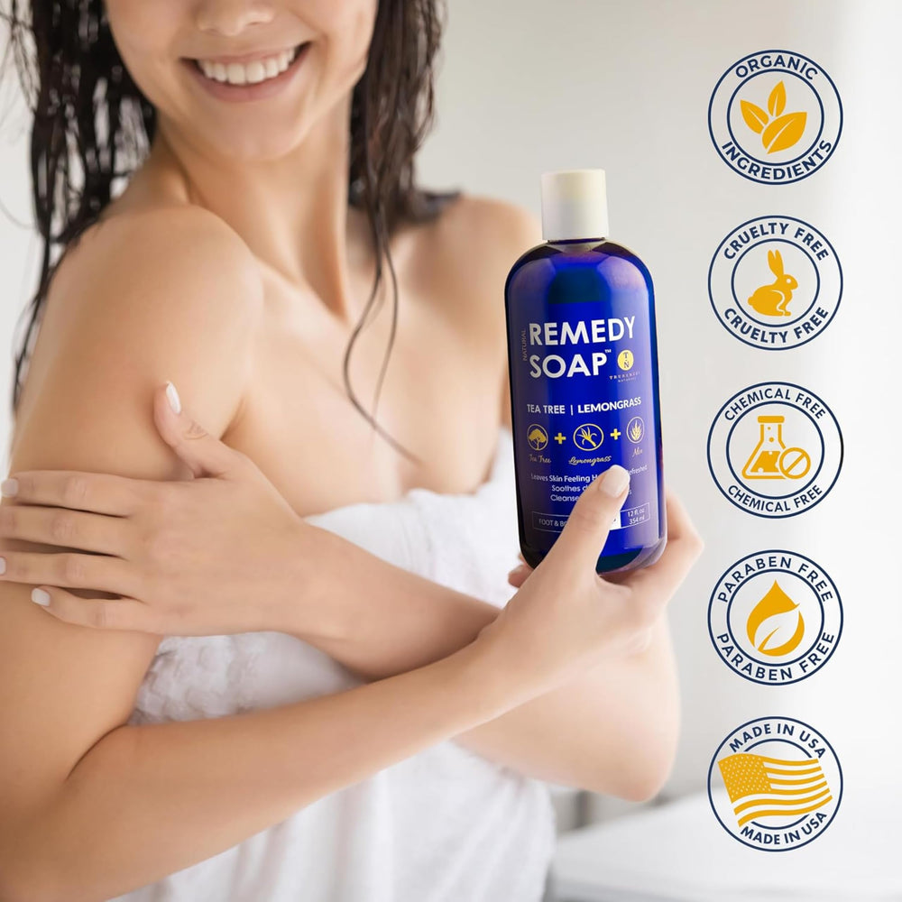 Lathering with Truremedy Naturals Tea Tree Lemongrass Body Wash creates a tingling, clean feel.