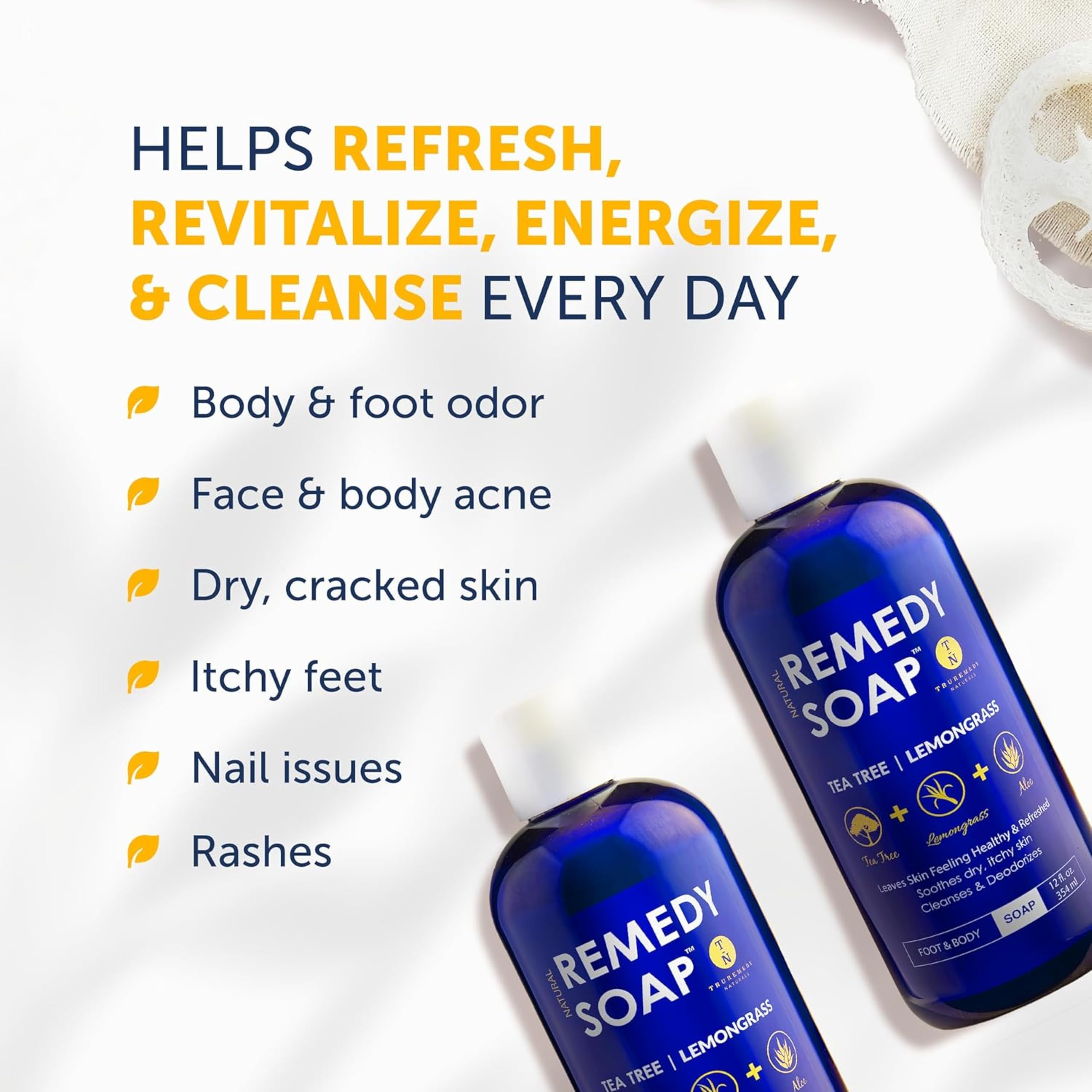 Truremedy Naturals Tea Tree Lemongrass Body Wash pump delivers a refreshing, gentle lather.