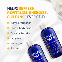 Truremedy Naturals Tea Tree Lemongrass Body Wash pump delivers a refreshing, gentle lather.