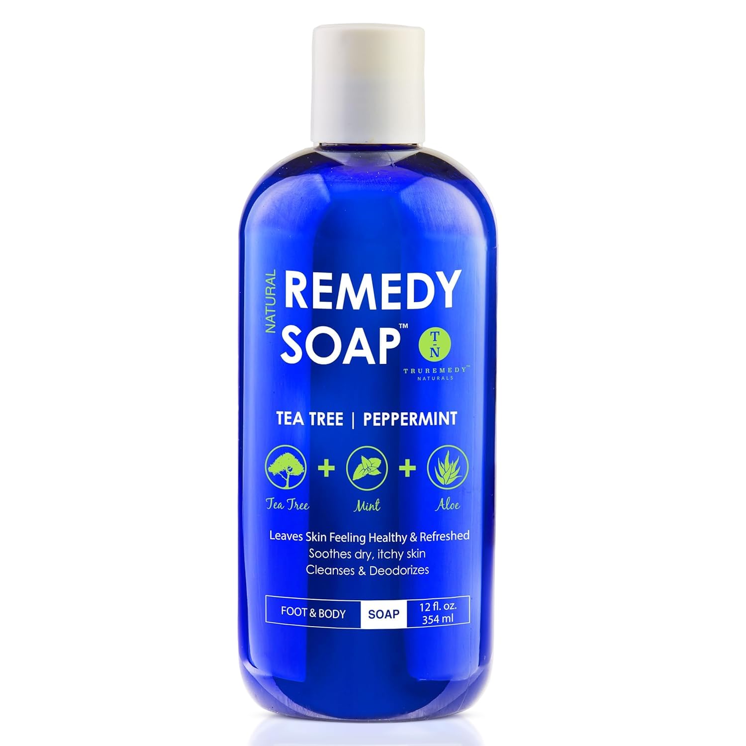 Truremedy Naturals Tea Tree Oil Body Wash bottle provides refreshing daily cleanse.