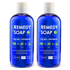 Truremedy Naturals Tea Tree Oil Body Wash front label shows pack of two for versatile cleansing.