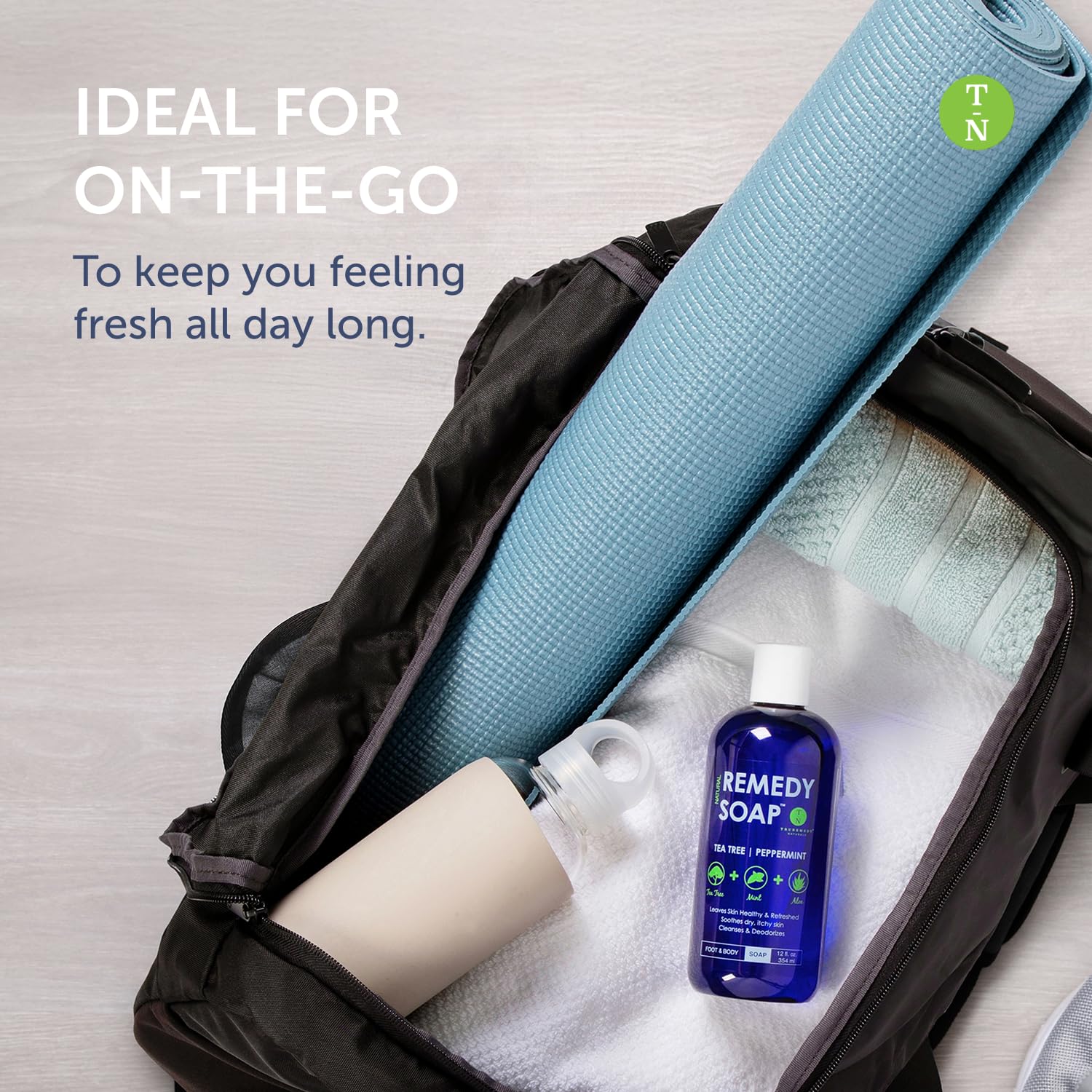 Truremedy Naturals Tea Tree Oil Body Wash shower-scene captures refreshing morning ritual.