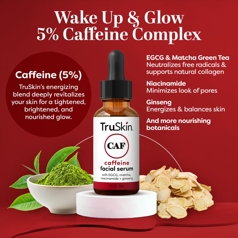 TruSkin Caffeine Serum with EGCG and Matcha providing antioxidant support