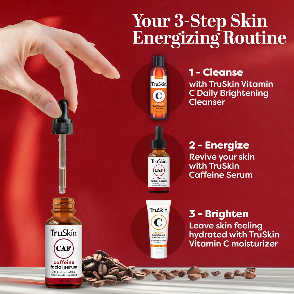 TruSkin Caffeine Serum under-eye area closeup for brightening puffiness