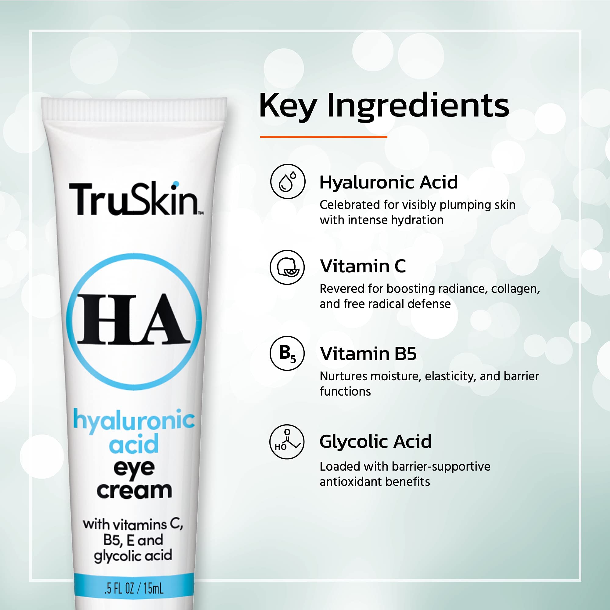 TruSkin Eye Cream glycolic-exfoliation smooths under-eye skin for a refreshed look.