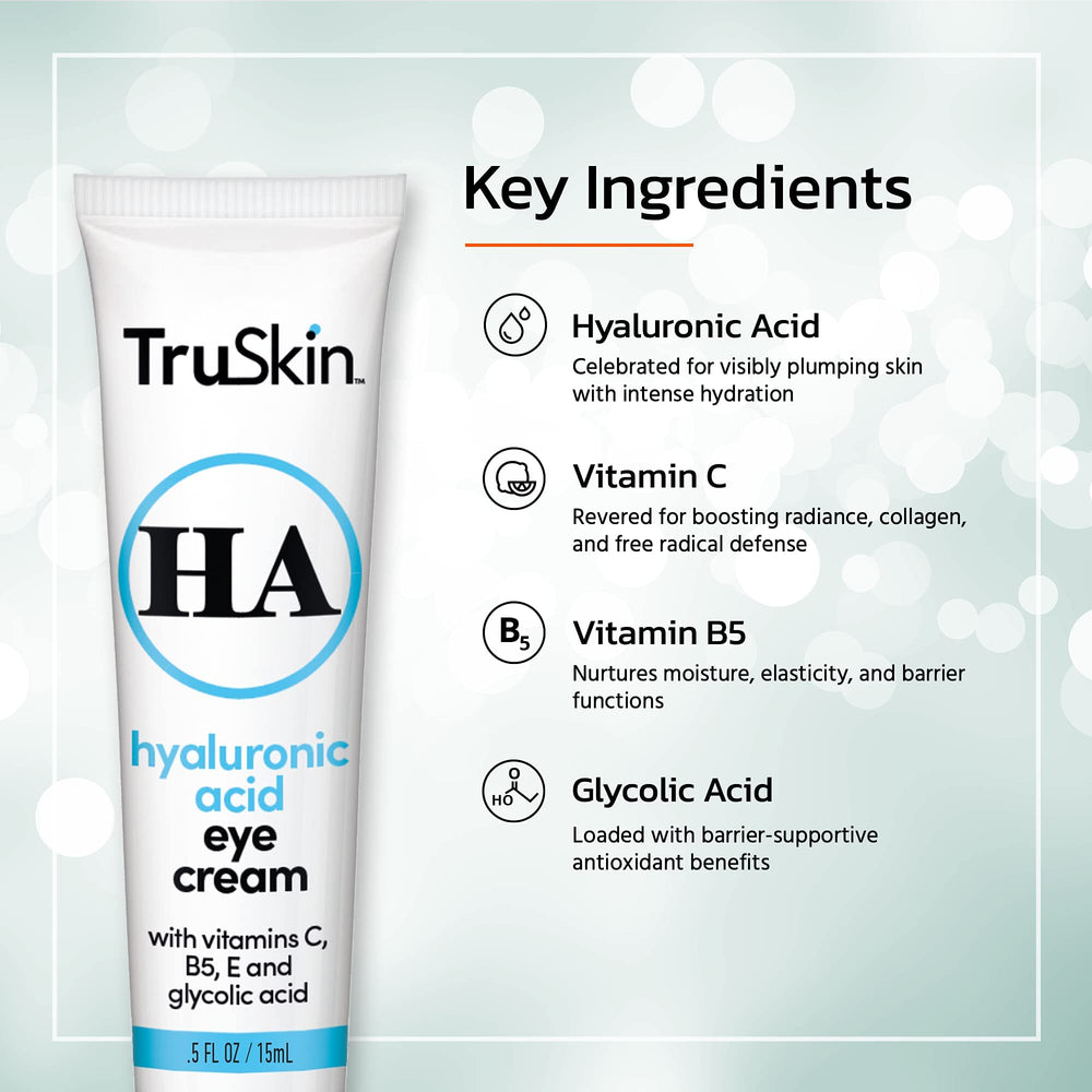 TruSkin Eye Cream glycolic-exfoliation smooths under-eye skin for a refreshed look.