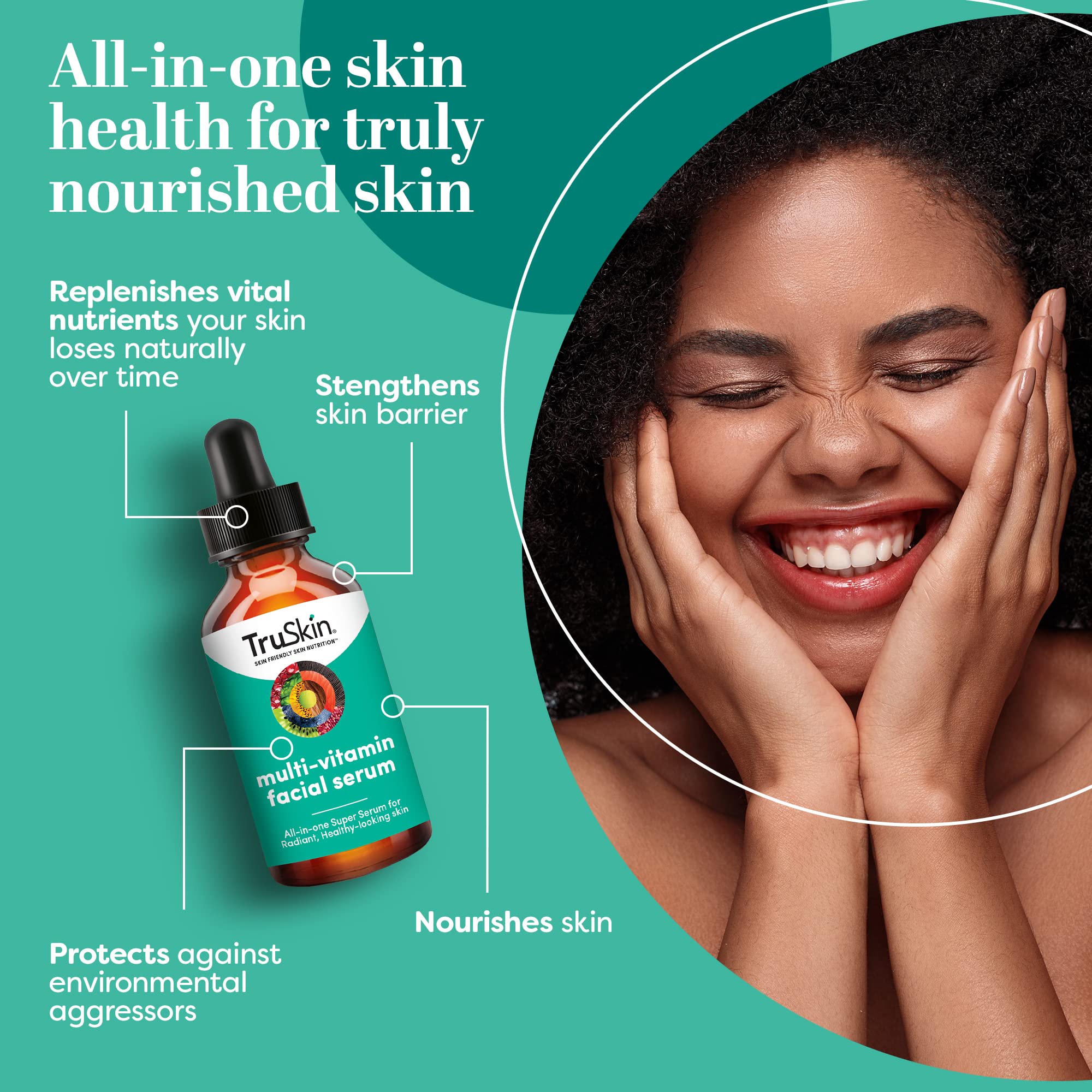 TruSkin facial serum pump-drop focuses on precise 3-5 drop application.