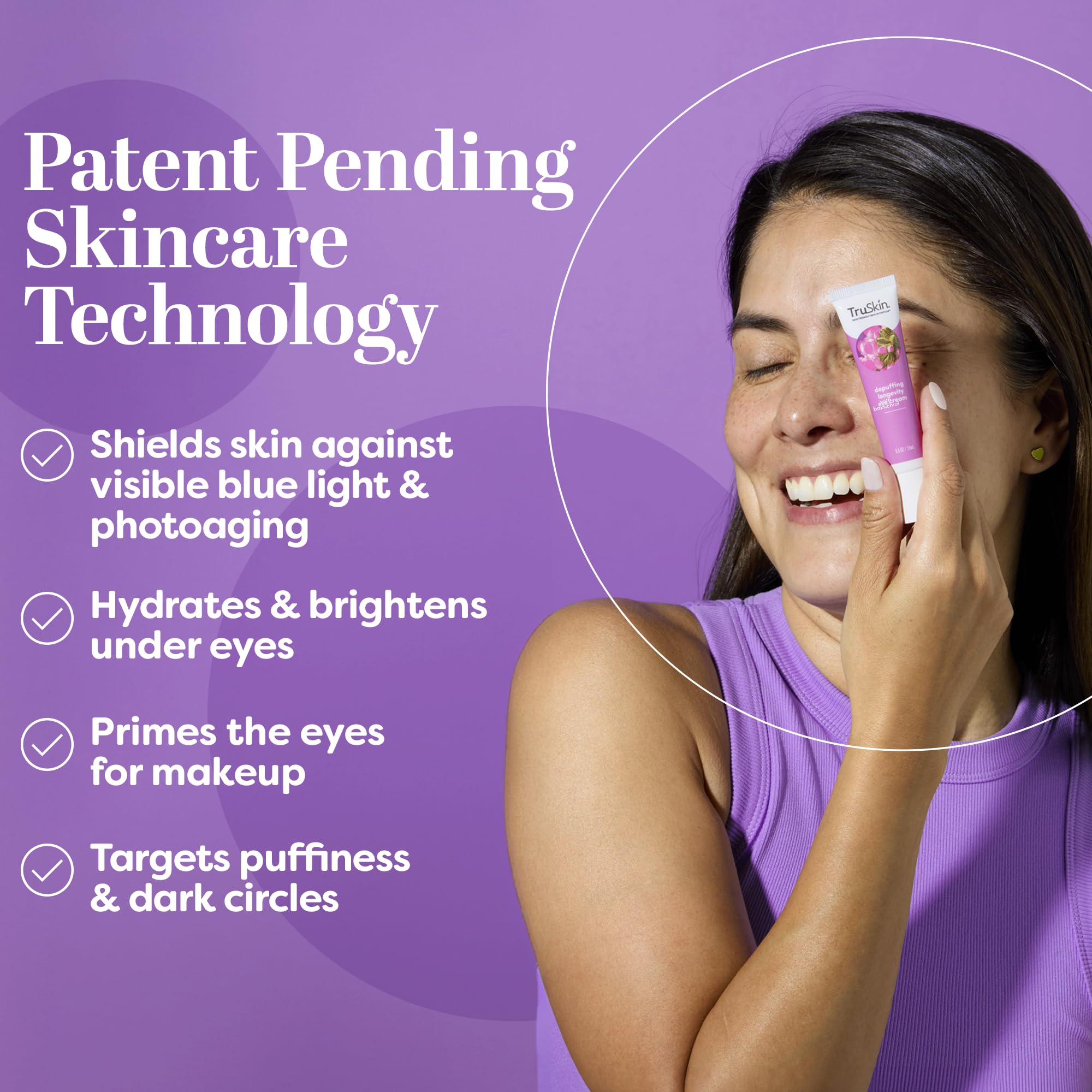 Applying TruSkin Longevity Eye Cream around the eye area for daily soothing care