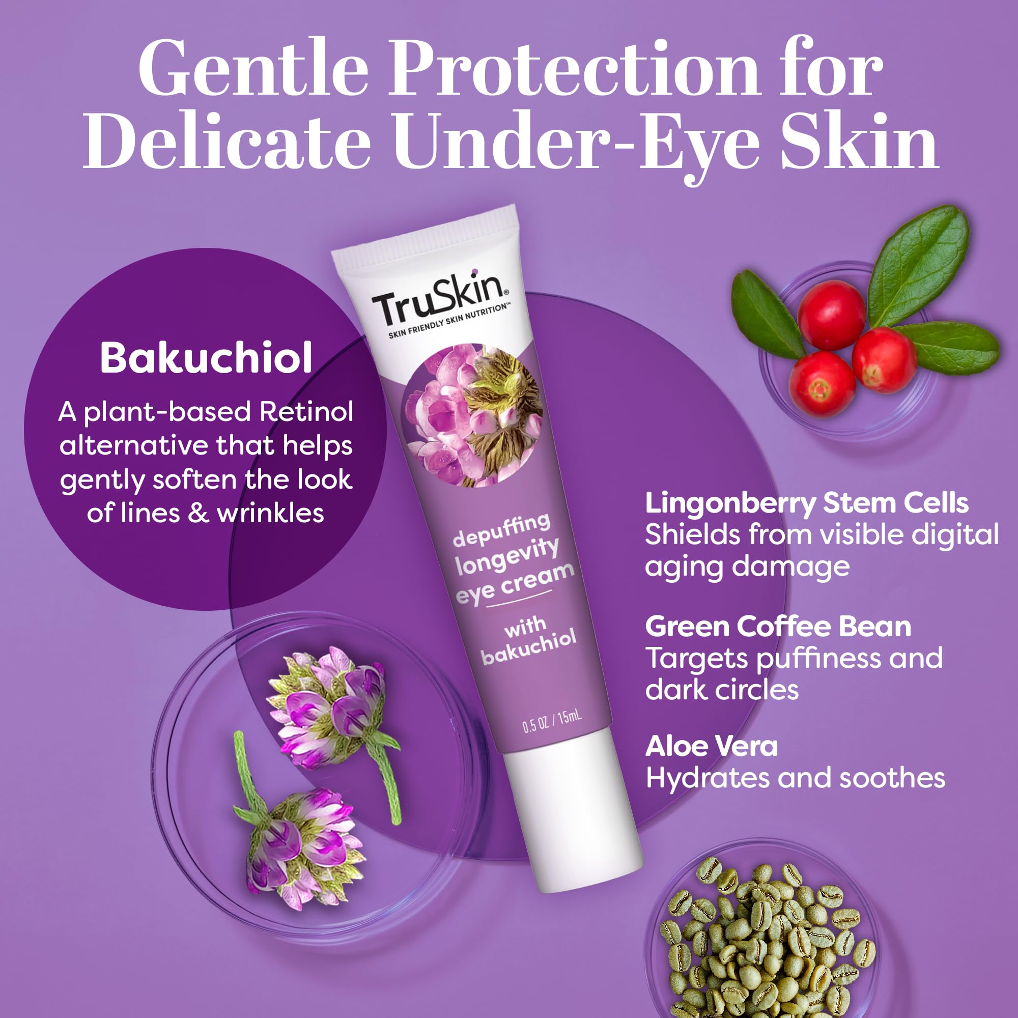 Creamy texture swatch of TruSkin Longevity Eye Cream demonstrates lightweight hydration