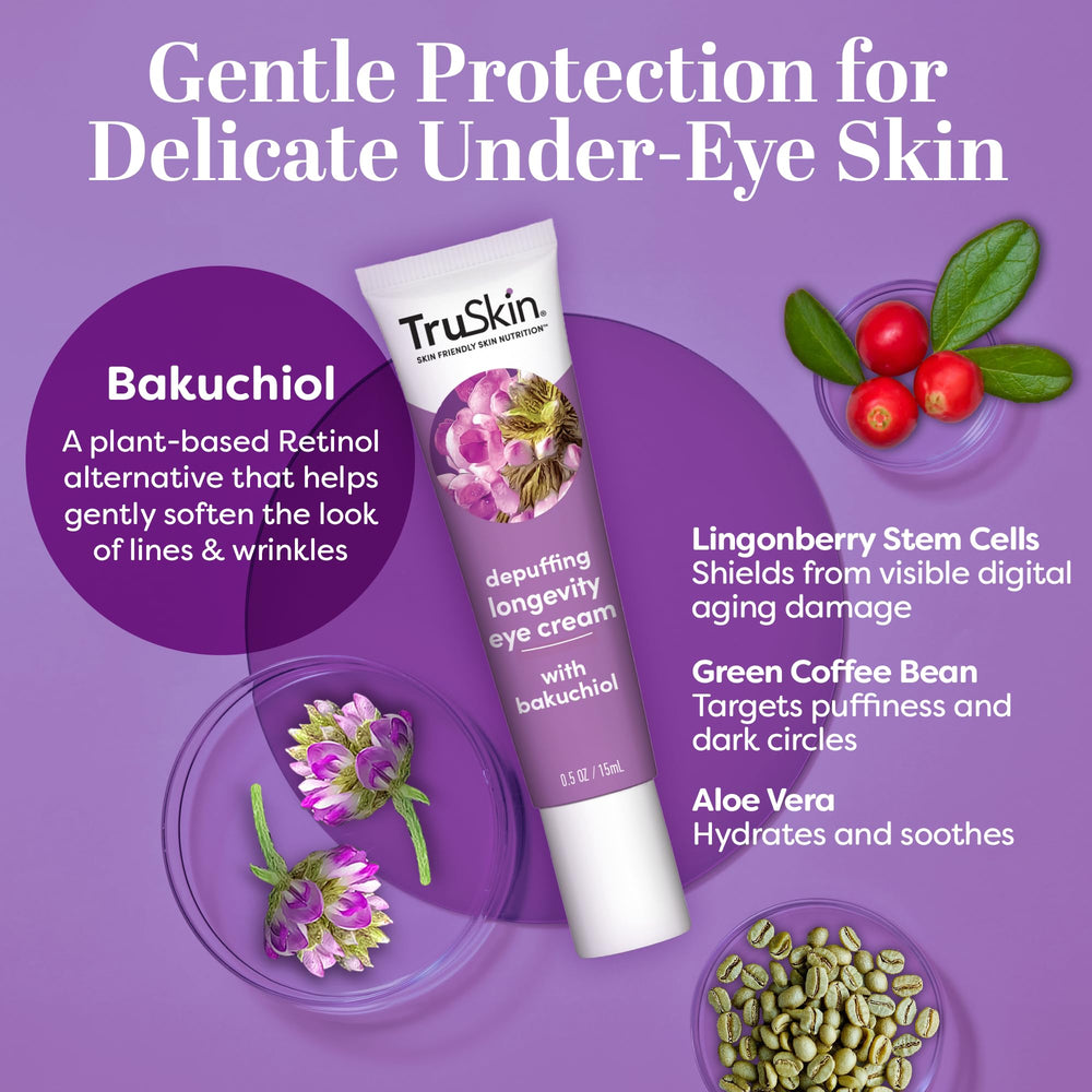 Creamy texture swatch of TruSkin Longevity Eye Cream demonstrates lightweight hydration