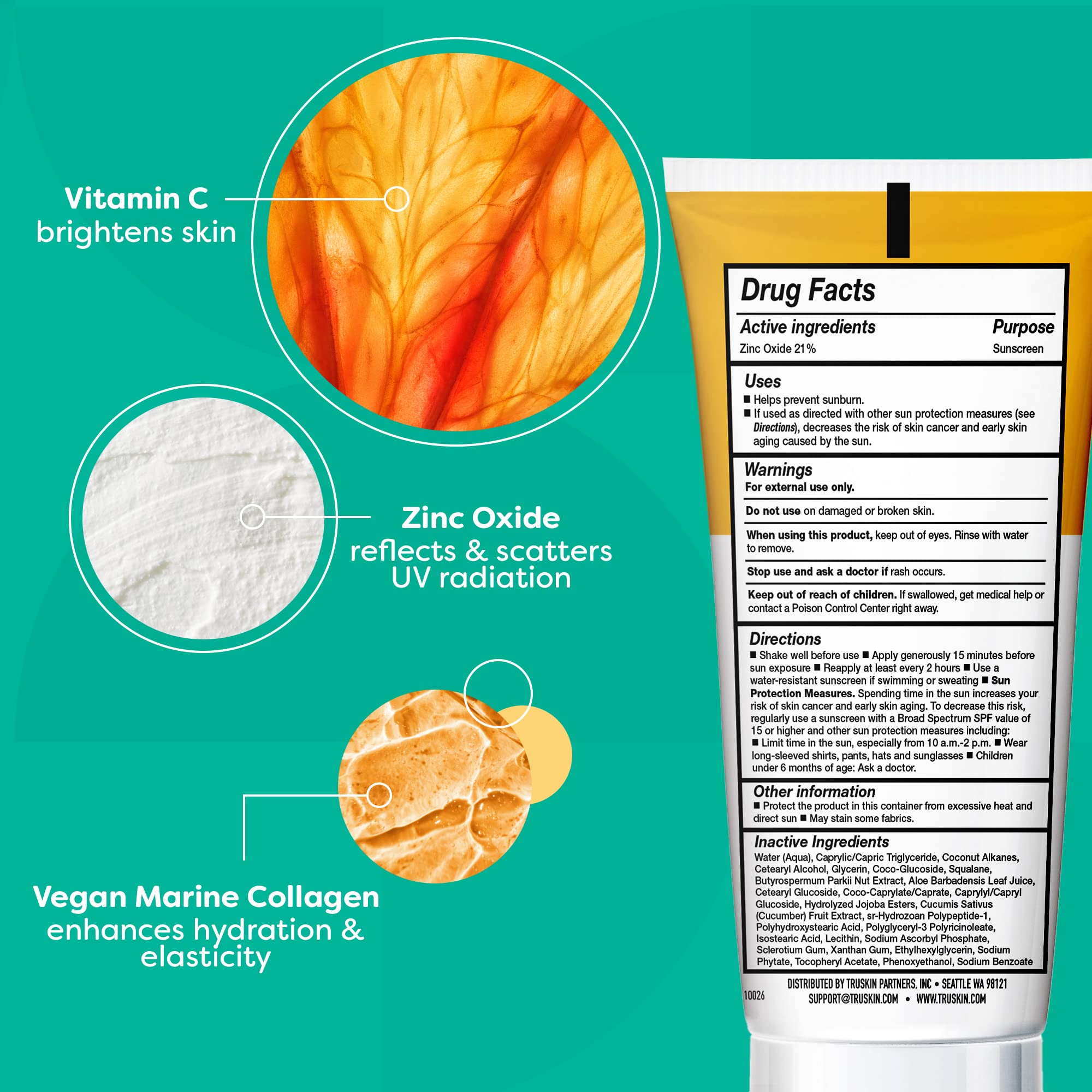 TruSkin Mineral Sunscreen SPF 30 with Vitamin C label signaling antioxidant protection